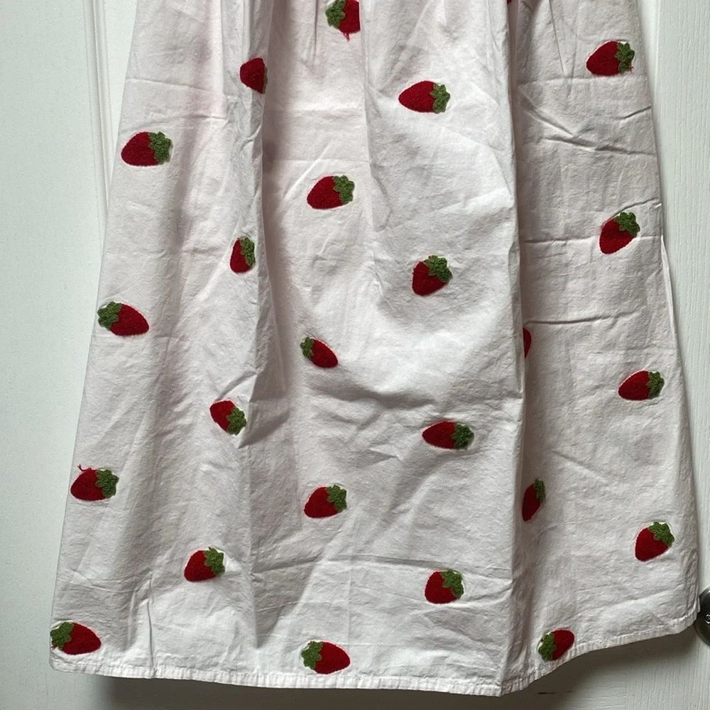 Strawberry Print Puff-Sleeve Midi Dress -M - Picture 4 of 6